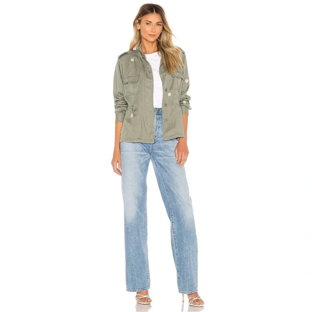Rails Sahara Sage Embroidered Daisies Jacket Green Linen Blend Large - Picture 4 of 14